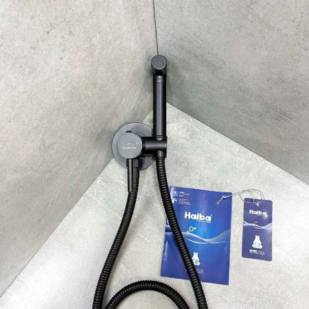 Смеситель настенный встраиваемый с гигиенической лейкой HAIBA HB5511-7 ЧЕРНЫЙ (лат., картр. 35мм)