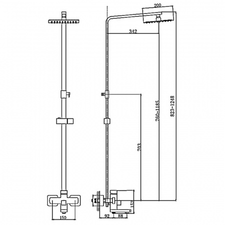 Смеситель для душа (зонт, квадрат) со стойкой HAIBA HB24803 (нерж.сталь, с изливом) Смеситель для душа (зонт, квадрат) со стойкой HAIBA HB24803 (нерж.сталь, с изливом)