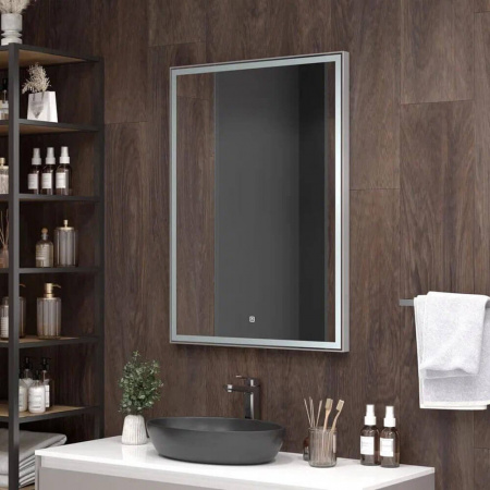 Зеркало STRONG 70 700х1000мм (LED-подсветка, сенсорный выключатель, алюминиевый профиль СЕРЫЙ)