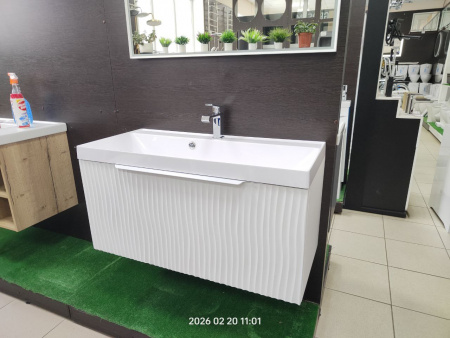 Тумба в ванную комнату подвесная ILLUSION 993 Белый под умывальник СЛИМ 100 (1ящ + 1внутр.ящ)