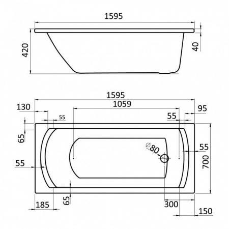 Ванна акриловая прямоугольная МОНАКО 160х70см 