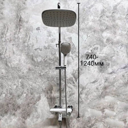 Смеситель для душа (зонт, квадрат) со стойкой HAIBA HB24548-8 БЕЛЫЙ/ХРОМ (лат., с изливом)(4)