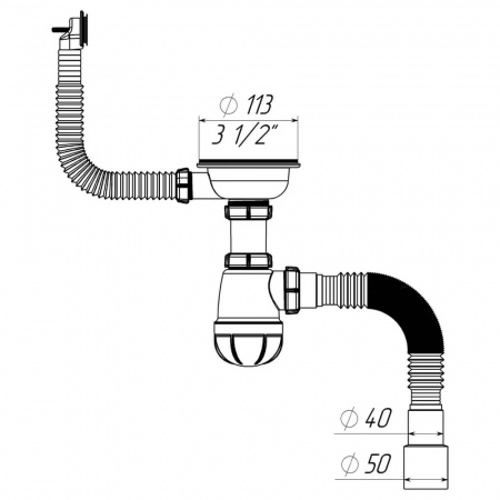 Сифон для мойки 3 1/2"х40 с мет.реш. с круглым переливом с г.т. 40х40/50 B0139-20-MR (20)