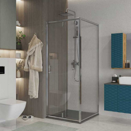 Душевое ограждение 100х100х195 без поддона профиль ХРОМ стекло (6мм) ПРОЗРАЧНОЕ NG-63-10A + A100