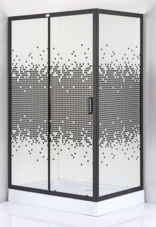 Душевой уголок 120х80х194 НИЗКИЙ ПРЯМОУГ поддон, профиль ЧЕРН, стекло ПИКСЕЛИ 5мм 505/24