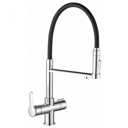 Смеситель на мойку с гибким изливом, с выходом под фильтр HAIBA HB76854 ЧЕРНЫЙ/ХРОМ (лат., 35мм)