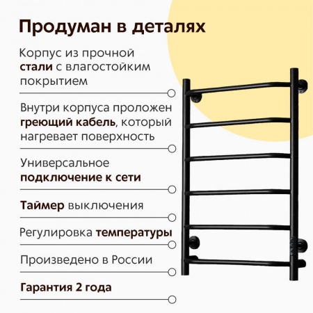 Полотенцесушитель с греющим кабелем ПЭК СП6 80х50см черный ВГП СЕНСОР