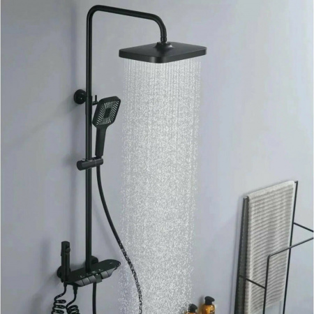 Система душевая (зонт, квадрат черный) DIKALAN AL9076-B ЧЕРНЫЙ (авиационный алюминий) (5)