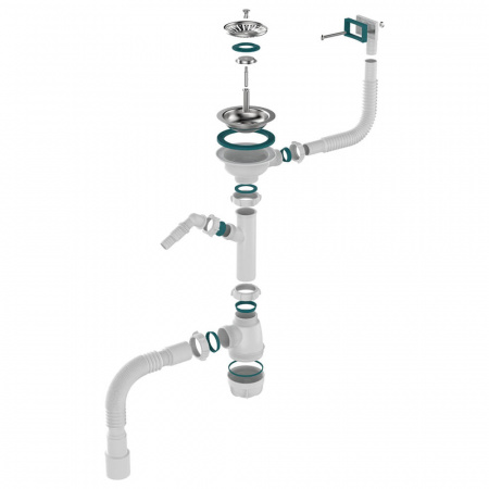 Сифон для мойки 3 1/2"х40 с мет.реш. с прямоуг. переливом с отв. с/м с г.т.40х40/50 B0147-20-MR (20)