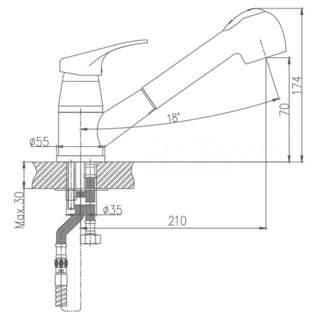 Смеситель на мойку с выдвижной лейкой HAIBA HB6013 (лат., 35мм) Смеситель на мойку с выдвижной лейкой HAIBA HB6013 (лат., 35мм)