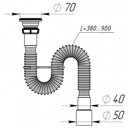 Сифон гофрированный для умывальника 1 1/2"х40/50 с мет.реш. F103-60-MR (60)