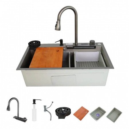 Мойка кухонная многофункциональная Dikalan KS754505 МАТОВЫЙ ТЕКСТУР нерж.сталь SUS-304 750х460х220мм