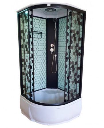 Душевая кабина 1000х1000х2150мм, ВЫСОКИЙ подд усил., проф. ЧЕРН, стек зад. БЕЛ СОТ, пер. ПРОЗ СОТ 62