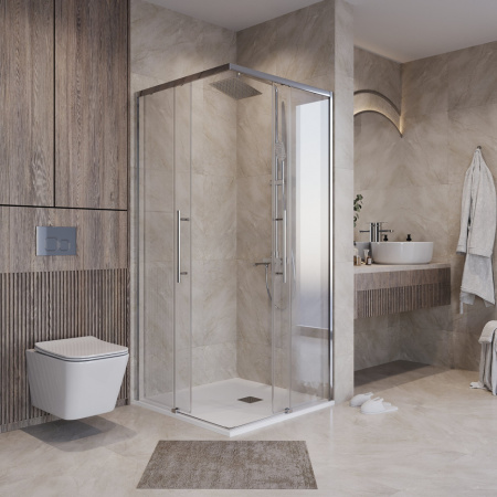 Душевой уголок 80х80х195 КВАДР без поддона профиль ХРОМ стекло (6мм) ПРОЗРАЧНОЕ NG-6628-34