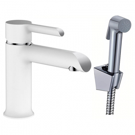 Смеситель на раковину с гигиенической лейкой HAIBA HB12805-8 БЕЛЫЙ (лат., 35мм)