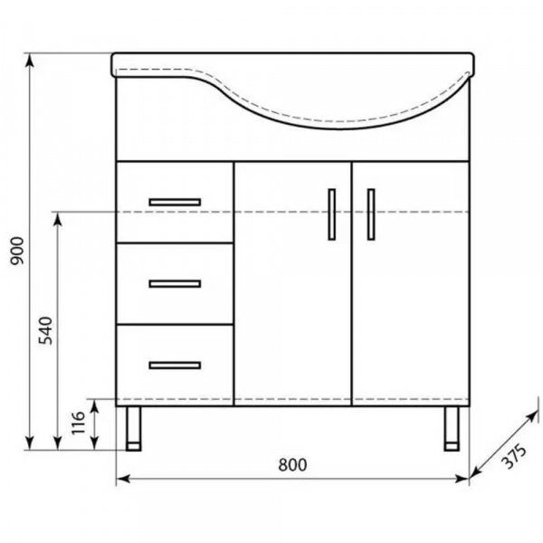 Тумба напольная AquaLine Комфорт Коралл 82 3 ящика размеры