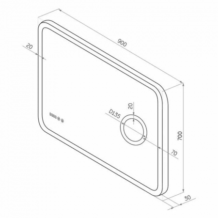 Зеркало BLISS 90 900х700мм (LED-подсветка, сенсорный выключатель, линза с 3-ным увеличением, часы)