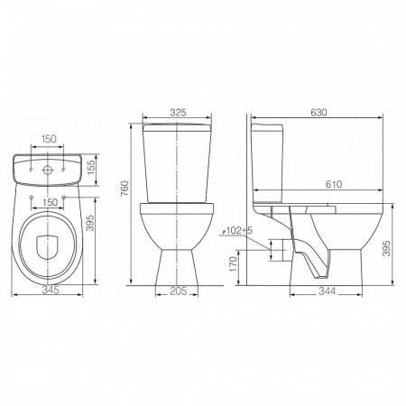 Унитаз-компакт "РИО" горизонтальный выпуск, сиденье ПОЛИПРОПИЛЕН, арматура 2-режимная