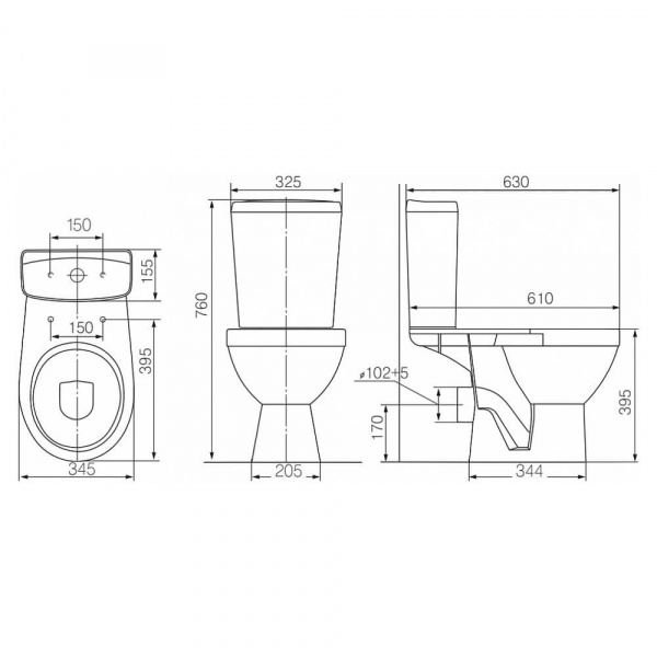Унитаз-компакт Rosa Рио чертеж