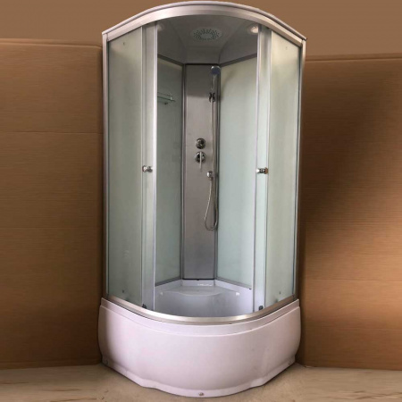 Душевая кабина 900х900х2150мм, ВЫСОКИЙ поддон усил., проф. ХРОМ, стекло зад. БЕЛОЕ, пер. МАТОВ 280W