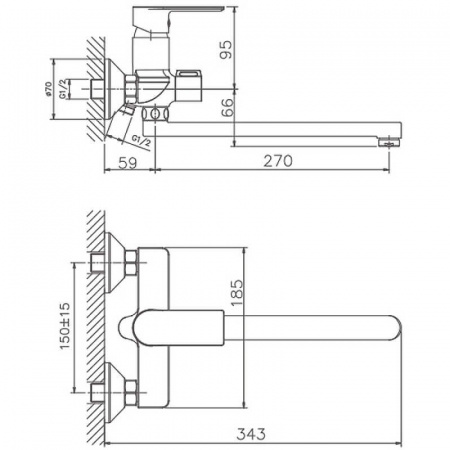 Смеситель на ванну длинный излив HAIBA HB22505 (лат., 35мм)