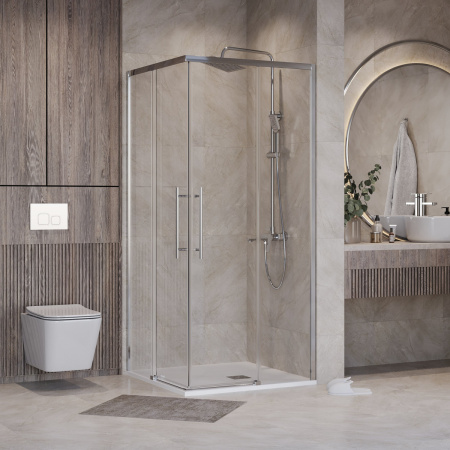 Душевой уголок 100х100х195 КВАДР без поддона профиль ХРОМ стекло (6мм) ПРОЗРАЧНОЕ NG-6630-34