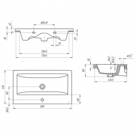 Умывальник мебельный СОМО 80 (800х450х165мм)