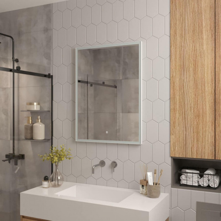 Зеркало FRAME 60 600х800мм (LED-подсветка, сенсорный выключатель,ХОЛОД подсветка, ал. профильБЕЛЫЙ)