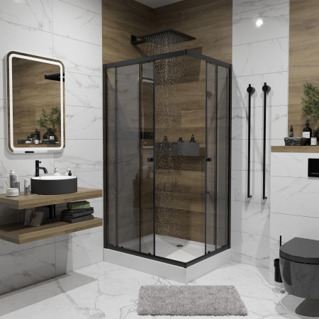 Душевой уголок 100х80х195 НИЗКИЙ поддон профиль ЧЕРНЫЙ стекло ТОНИРОВ черн NG-018-14QT 