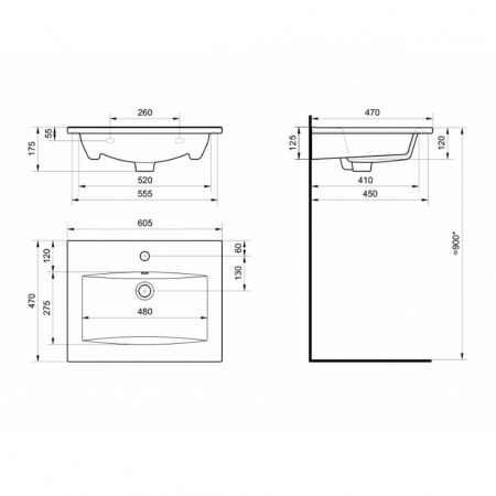 Умывальник мебельный ЭЛИНА 60