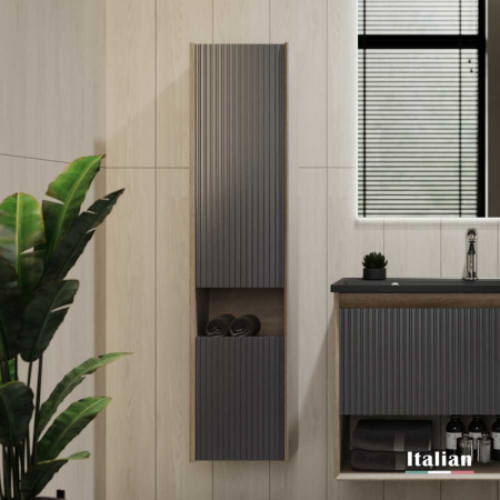 Шкаф-пенал в ванную комнату TOSSONY подвесной (330х270х1400мм) ДУБ САМДАЛ/АНТРАЦИТ