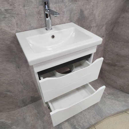 Тумба в ванную комнату подвесная INTEGRO 465 Белый/встав.Антрацит под умывальник СОМО 50 (2ящ)