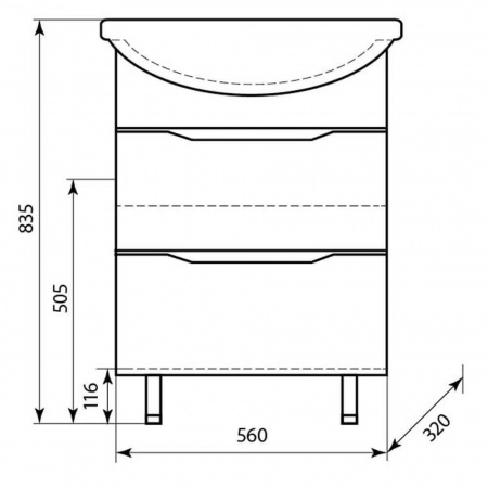 Тумба в ванную комнату БАЛТИКА 60/2 МИНОР под умывальник БАЛТИКА 60