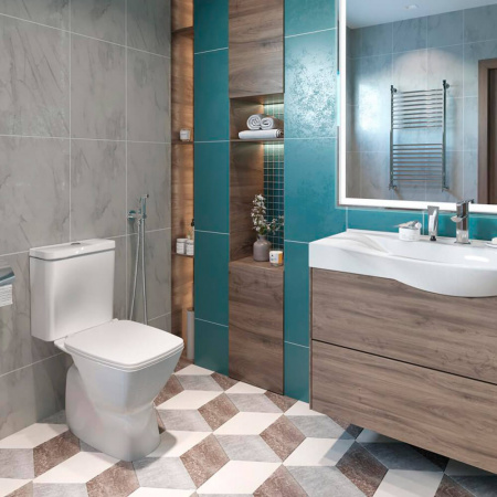 Унитаз-компакт "НЕО RIMLESS" безободковый, сиденье ДЮРОПЛАСТ, ТОНКОЕ, МИКРОЛИФТ, арматура 2-режимная