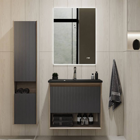 Тумба в ванную комнату подвесная TOSSONY 70 ДУБ САМДАЛ/ АНТРАЦИТ под умывальник АСТОРИЯ 70 Антрацит