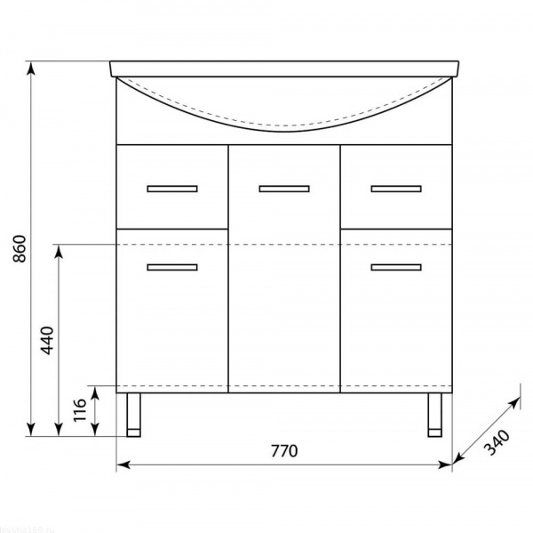 Тумба напольная AquaLine Эльбрус 80 2 ящика размеры