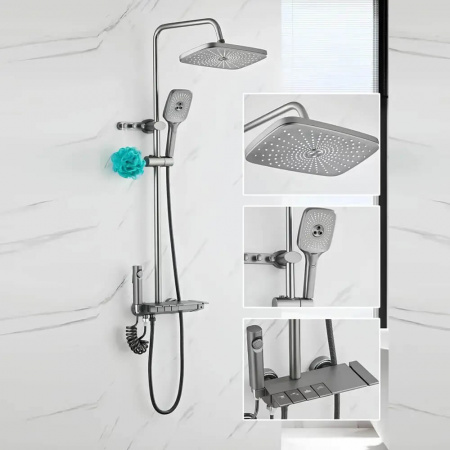 Система душевая (зонт, квадрат серый) DIKALAN AL9076-G СЕРЫЙ МЕТАЛЛИК (авиационный алюминий) (5)