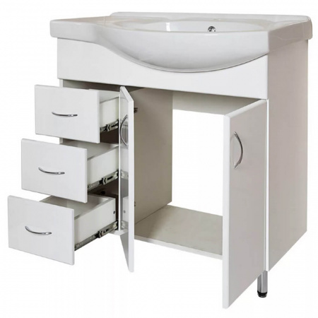 Тумба в ванную комнату КОРАЛЛ 82/3 под умывальник КОРАЛЛ 83 с ЛЕВЫМ крылом (чаша справа)