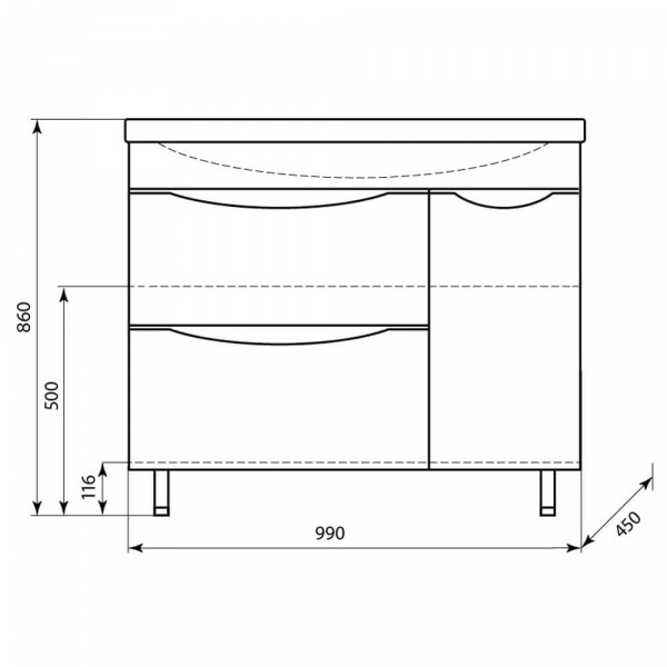 Тумба напольная AquaLine Слим 100 размеры