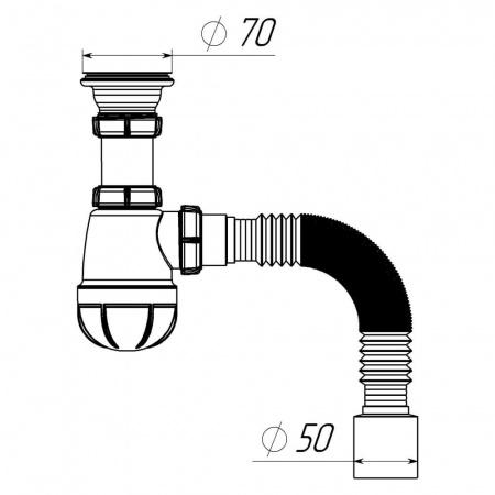 Сифон для кухни 1 1/2"х40 с мет.реш. с г.т. 40х50 B0110-30-MR (30)
