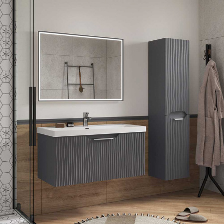 Шкаф-пенал в ванную комнату MIRAGE 36 ПРАВЫЙ подвесной (360х318х1600мм) с корзиной