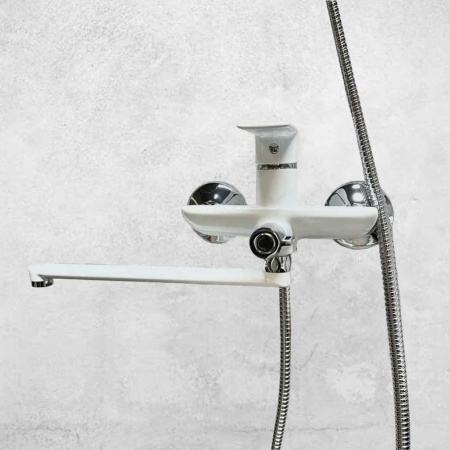 Смеситель на ванну длинный излив HAIBA HB22505-8 БЕЛЫЙ/ХРОМ (лат., 35мм)