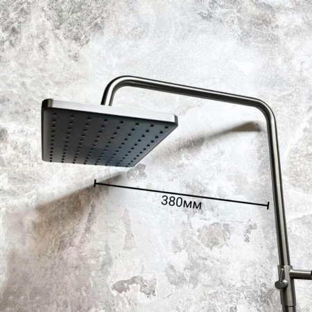 Смеситель для душа (зонт, квадрат) со стойкой HAIBA HB24639-3 ОРУЖЕЙНАЯ СТАЛЬ (лат., с изливом)(4)