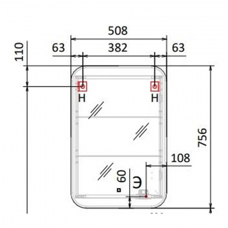 Шкаф зеркальный FORMA 50 508х140х756мм (LED-подсветка, сенсорный выключатель, часы, изменение цвета)