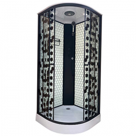 Душевая кабина 900х900х2150мм, НИЗКИЙ поддон усилен., проф. ЧЕРН, стек зад. БЕЛ СОТ, пер ПРОЗ СОТ 61