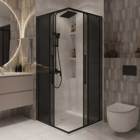 Душевой уголок 100х100х195 КВАДР без поддона профиль ЧЕРН МАТ стекло (6мм) ТОНИРОВАН NG-2824-34BLACK