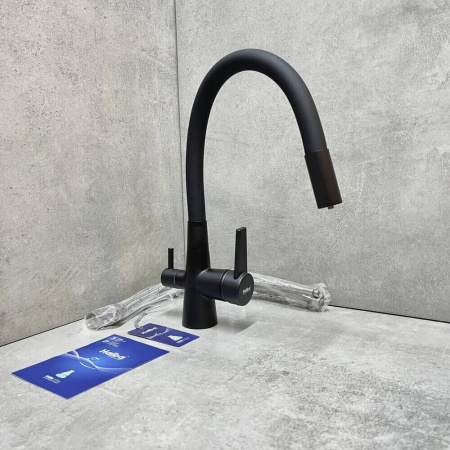 Смеситель на мойку с гибким изливом, с выходом под фильтр HAIBA HB76859-7 ЧЕРНЫЙ (лат., картр. 35м) Смеситель на мойку с гибким изливом, с выходом под фильтр HAIBA HB76859-7 ЧЕРНЫЙ (лат., картр. 35м)