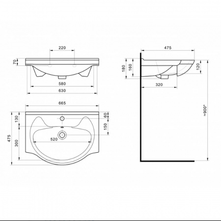 Умывальник мебельный БАЙКАЛ 65