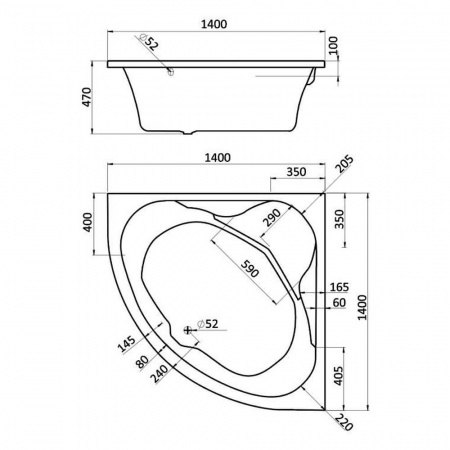 Ванна акриловая симметричная КАРИБЫ 140х140см 