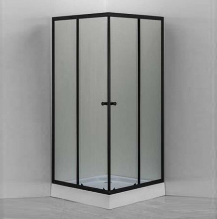 Душевой уголок 80х80х193 НИЗКИЙ КВАДР поддон, профиль ЧЕРН, стекло МАТОВОЕ 5мм 303/21